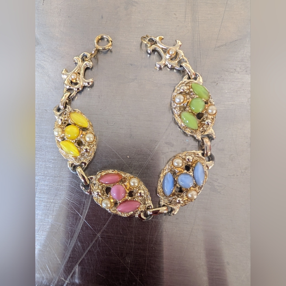 Vintage Bracelet Pastel Rhinestone Bracelet